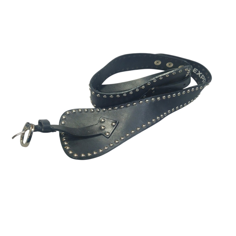 Express VTG Y2K Studded Leather Hip Belt Black Silver Micro Stud Sz L